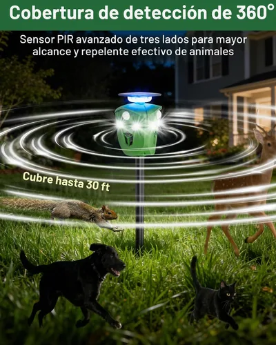 Vista 9 de Dispositivo solar repelente de ciervos de 360° para patio y jardín, sin sensor de movimiento de punto ciego para mantener alejados a ciervos