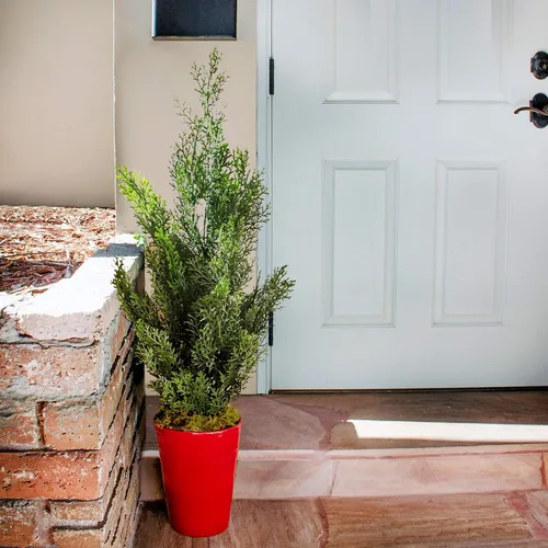Vista 2 de Nearly Natural Mini árbol de pino artificial de cedro de 27 pulgadas en maceta decorativa (interior/exterior)
