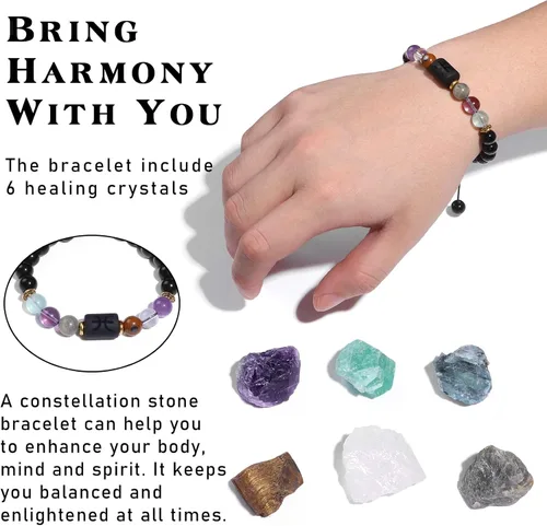Vista 2 de GolbalJew Juego de regalo de cristales de Piscis, signos del zodíaco, piedras de nacimiento de cristales curativos con caja de horóscopo, pulsera