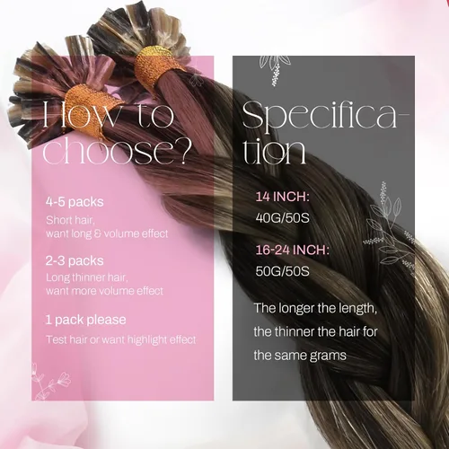 Vista 3 de Moresoo Extensiones de cabello humano con punta K de 24 pulgadas, extensiones de cabello humano con reflejos castaño medio con rubio caramelo