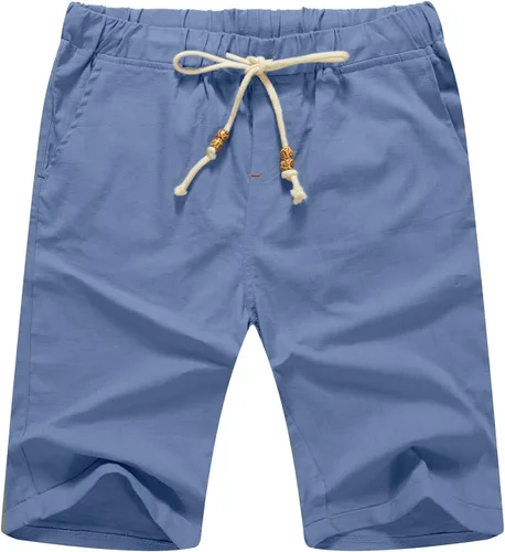Vista 28 de Sailwind Pantalones cortos de lino para hombre, pantalones cortos casuales de playa con cordón
