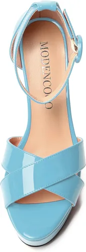 Vista 129 de MODENCOCO Sandalias de boda con correa de tobillo sexy para mujer, con plataforma y puntera abierta, tacón de aguja y tacón alto, zapatos de vestir