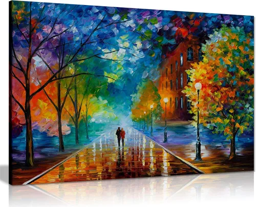 Vista 10 de Pareja bajo un paraguas por Leonid Afremov - Lienzo decorativo para pared (12 x 8 pulgadas)