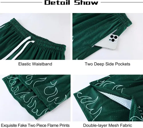 Vista 5 de BOOMLEMON Pantalones cortos de baloncesto para hombre, para gimnasio, entrenamiento, atletismo, correr, con estampado gráfico, pantalones cortos