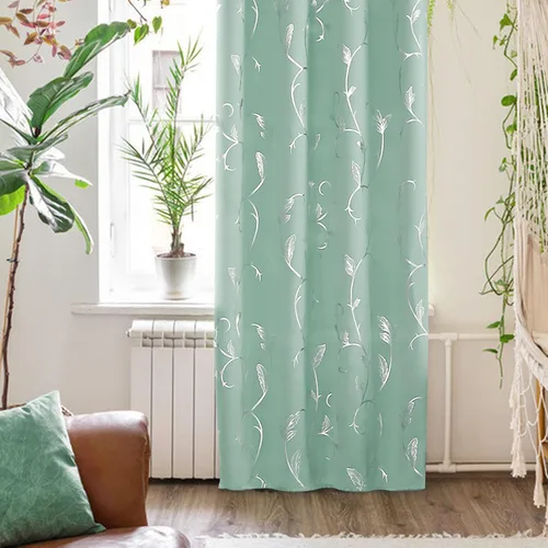 Vista 6 de BUHUA Juego de 2 paneles de cortinas opacas con estampado de vid plateada, cortinas con aislamiento térmico para oscurecer la habitación