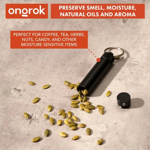 Vista 6 de ONGROK Tubo de almacenamiento premium, llavero, tamaño de bolsillo, hermético, soporte de metal de aluminio y estuche, Negro, Grande, Moderno