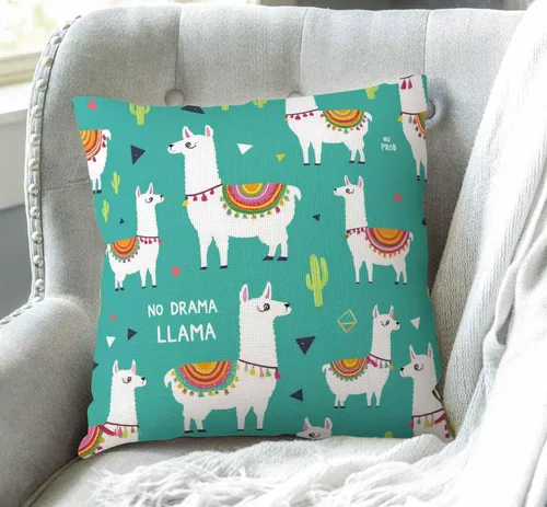 Vista 3 de Swono Funda de cojín con diseño de llama blanca de alpaca y cactus, para sofá, 18 x 18 pulgadas, algodón y lino