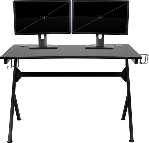 Vista 6 de BizChair Escritorio para juegos de 45.25 x 29 pulgadas, estación de trabajo para jugadores con soporte para auriculares y 2 agujeros para organizar