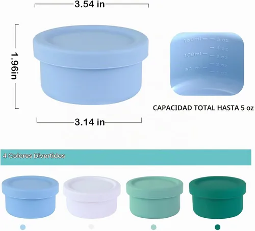 Vista 5 de Finorder - Paquete de 4 recipientes de silicona de 5 onzas, recipientes de almacenamiento de aperitivos para bebés con tapas herméticas, lonchera