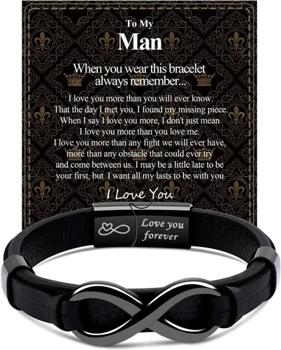 Vista 9 de VGWON Pulsera de Nudo Infinito para Hombres, Regalo de Navidad para Él Para Mi Hombre/Hijo/Papá Pulsera de Cuero Te Amo Pulsera para Hombres Regalo