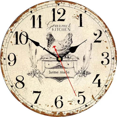 Vista 8 de Reloj de pared silencioso redondo sin tictac reloj de pared de cuarzo rústico rústico vintage de 14 pulgadas, funciona con pilas, fácil de leer