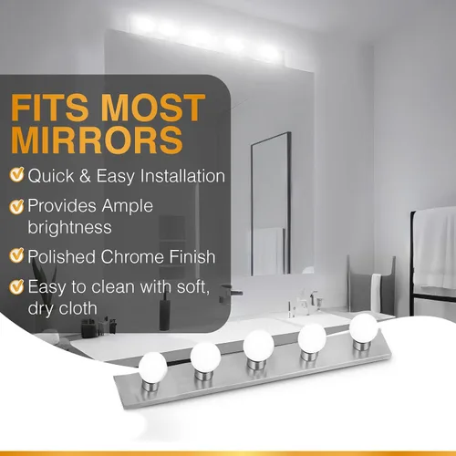 Vista 7 de Lighting Five Light Vanity Strip - Lámpara de espejo estilo Hollywood con placas cromadas, accesorios de grado de salón para dormitorio, baño
