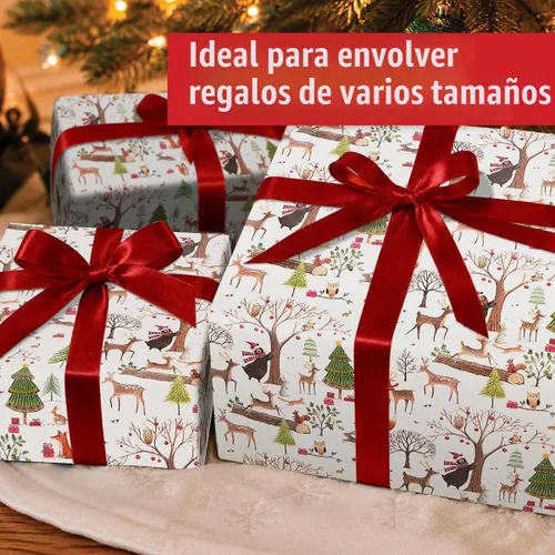 Vista 4 de Papel de regalo de Navidad enrollado actual, madera de Navidad