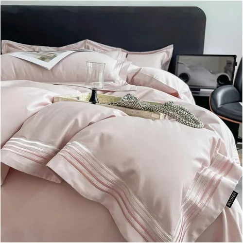 Vista 10 de ADovz Juego de ropa de cama de algodón de fibra larga, tamaño Queen, King, color sólido, funda de edredón plana/ajustable, sábana de almohada