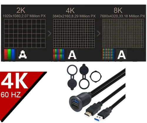 Vista 5 de MysRuida - Soporte USB 3.0 y HDMI con luz, 3.3 pies USB 3.0 macho a hembra y HDMI 4K macho a hembra, cable de extensión de montaje en panel