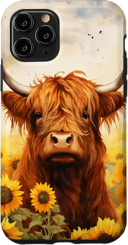 Vista 29 de Highland Cow Animal Lover Watercolor Sunflower Case for iPhone 17