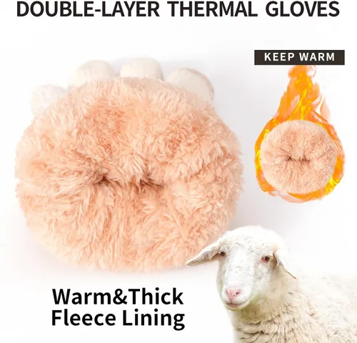 Vista 2 de Guantes de invierno cálidos para pantalla táctil para mujer, guantes térmicos de punto de lana con forro polar para clima frío