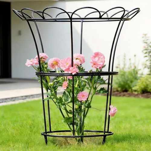 Vista 10 de Soportes de peonía para plantas de exterior, estacas de dalia de 18.5 x 22.9 pulgadas Negro