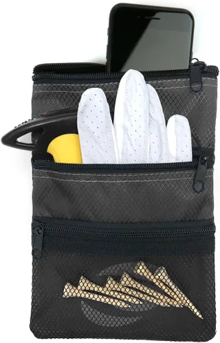Vista 3 de Orlimar Bolsa de accesorios de golf desmontable, 3 bolsillos con cremallera para objetos de valor y accesorios de golf, se engancha a tu bolsa
