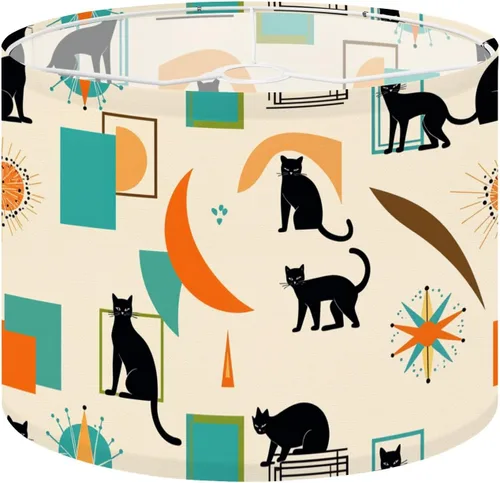 Vista 9 de Drum Lampshade Mid Century Black Cat Starry Lights Retro Style Medium Lamp Shade Replacement Linen Fabric Lampshades for Bedside Table Lamp Floor