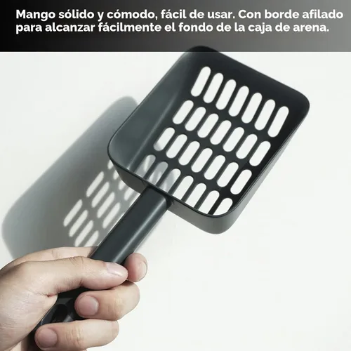 Vista 3 de Cuchara de arena para gatos con carrito y soporte, con contenedor para almacenar, material ABS duradero y bonito diseño, 85 gris oscuro mate