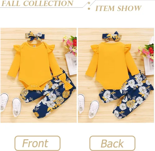Vista 4 de Conjunto de ropa para bebé niña, ropa para recién nacida, con volantes, mameluco para otoño e invierno