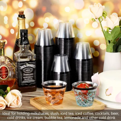 Vista 4 de Patelai 200 vasos de plástico con borde de 9 onzas, vasos de vino desechables, vasos de plástico transparente resistentes para fiestas, bodas