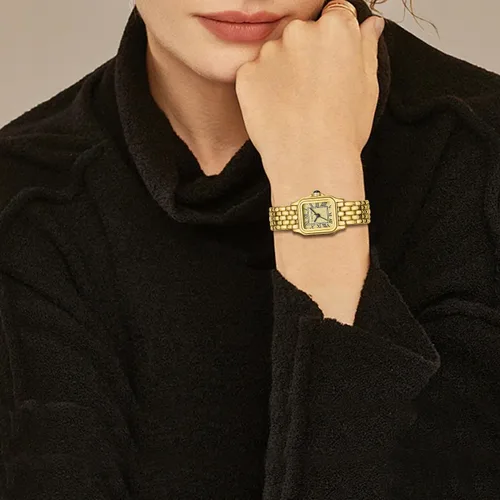 Vista 6 de CHEETAH Relojes de oro para mujer con pulsera vintage pequeña, esfera romana rectangular