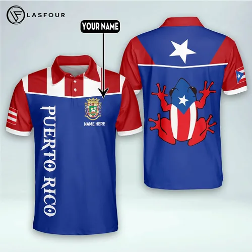 Vista 6 de LASFOUR Polo personalizado de Puerto Rico para hombres, camisetas personalizadas de Puerto Rico para hombres, camisas del orgullo puertorriqueño