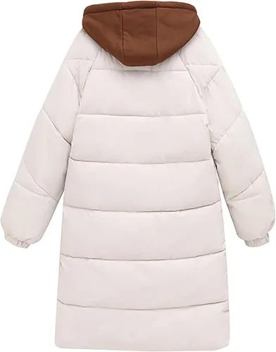 Vista 5 de Chaqueta acolchada suelta con capucha gruesa de dos piezas de algodón cálido chaqueta de color sólido con cordón para mujer