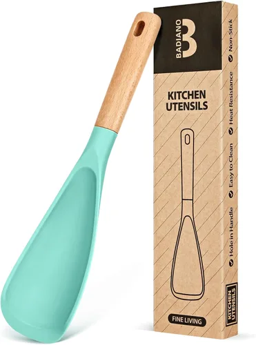 Vista 20 de Cuchara de cocina para utensilios de cocina antiadherentes, ideal para cocinar y servir silicona mate resistente sin BPA, cuchara con mango de Verde