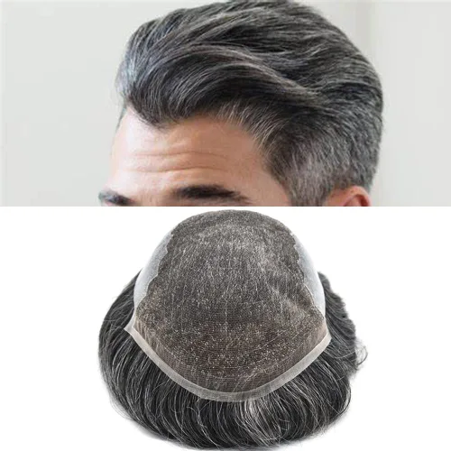Vista 97 de Toupee para hombres pieza de pelo suave suizo encaje real sistema de cabello humano reemplazo blanqueado nudo mens tupé sistema de pelo para hombres