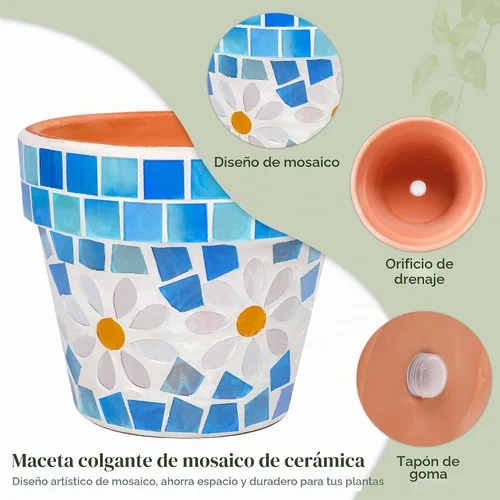 Vista 3 de Maceta pequeña de cerámica con orificio de drenaje, maceta para suculentas de 4 pulgadas Flor
