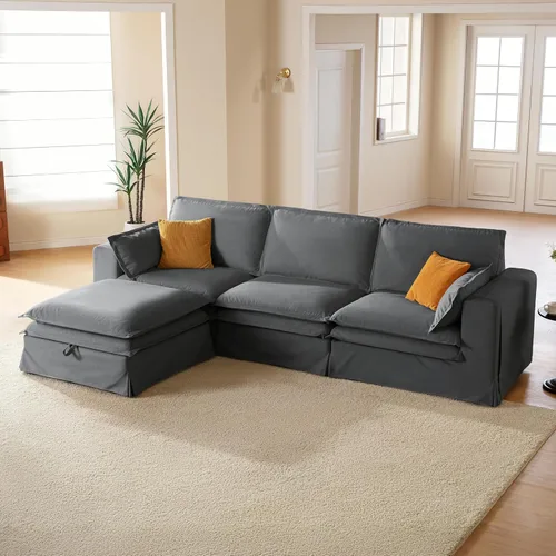 Vista 10 de Juego de sofá de 2 piezas de gran tamaño de 125 pulgadas para sala de estar, funda extraíble lavable, cómodo sofá nube de 3 plazas y sofá biplaza