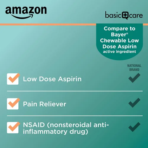 Vista 2 de Amazon Basic Care Comprimidos masticables de aspirina de dosis baja 81 mg, analgésico, sabor naranja, 36