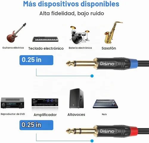 Vista 4 de Cable de inserción divisor en Y estéreo TRS de 1/4 pulgadas, cable de audio de conector auxiliar de 1/4 pulgadas macho a doble salida TS mono de 1/4