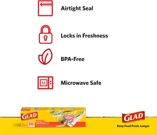 Vista 4 de Glad Bolsas de almacenamiento de alimentos con cremallera para congelador - Galón - 20