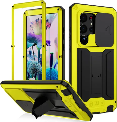 Vista 12 de Funda de metal para Samsung Galaxy S22 Ultra, funda de metal militar resistente para exteriores, pantalla incorporada, función atril, protector