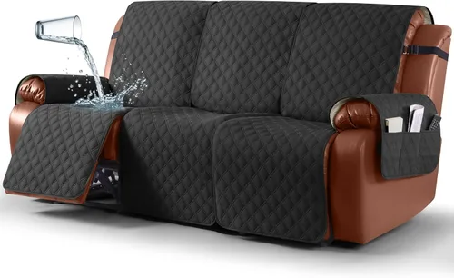Vista 18 de Ruaozz Funda impermeable para sofá reclinable, lavable, funda antideslizante de 1 pieza, protector de muebles con correas elásticas, bolsillo