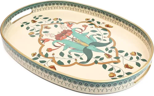 Vista 9 de Bandeja rectangular de plástico para servir con asas, elegante bandeja decorativa para mesa de café, otomana, sala de estar, cocina, uso al aire