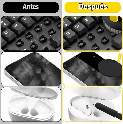 Vista 5 de walrfid Kit de Limpiador de Pantalla de Laptop y Teléfono, Spray de Limpieza con Cepillo para Teclado de Computadora para iPhone AirPods MacBook