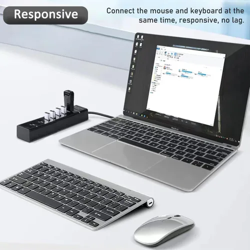 Vista 4 de Hub USB de 7 puertos para laptop, divisor USB multipuerto extensor USB para laptop, PC, MacBook, Mac Pro, Mac mini, iMac, Surface Pro y más