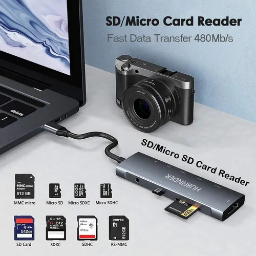 Vista 6 de Hub USB C, HUBFINDER 9 en 1 USBC a HDMI con 4K, entrega de energía de 100 W, 3 puertos de datos USB 3.0 y USB-C de 5 Gbps, lector de tarjetas SD/TF