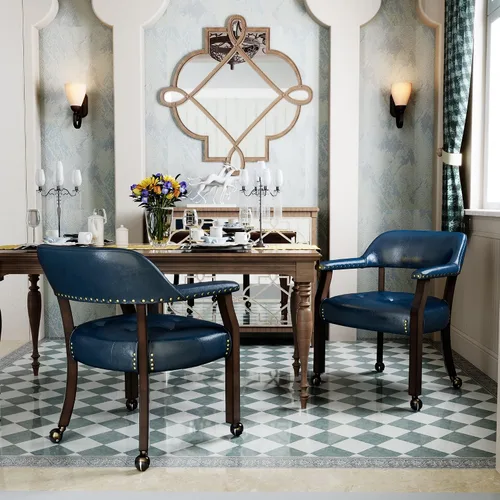 Vista 62 de Juego de 2 sillas de comedor con ruedas, poliuretano gris antiguo Gris (Antique Grey)