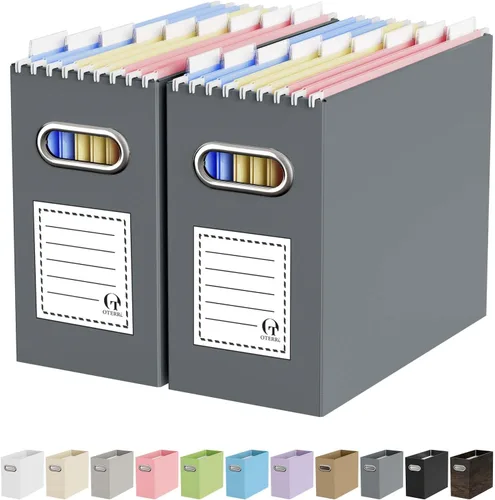 Vista 45 de Oterri Caja Organizadora de Archivos de Cartón para Carpetas Colgantes Tamaño Carta, Caja de Archivos para Escritorio de Computadora, Archivador