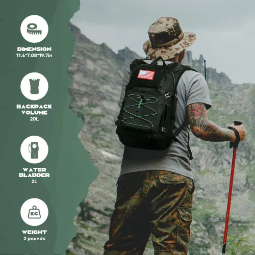 Vista 6 de Maelstrom Lightweight Hydration Hiking Backpack with 2L/3L Water Bladder BPA-free, High Flow Bite, Insulated Compartment, Reflective Strip