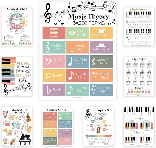 Vista 9 de Hadley Designs 9 pósteres de música para aulas – Decoración de aula de música bohemia, impresiones de coro y solfeo, decoraciones de tablón
