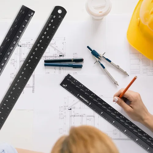 Vista 7 de Regla de escala triangular de arquitectura e ingeniería, juego de reglas de escala arquitectónica de 12 pulgadas, aluminio grabado con láser