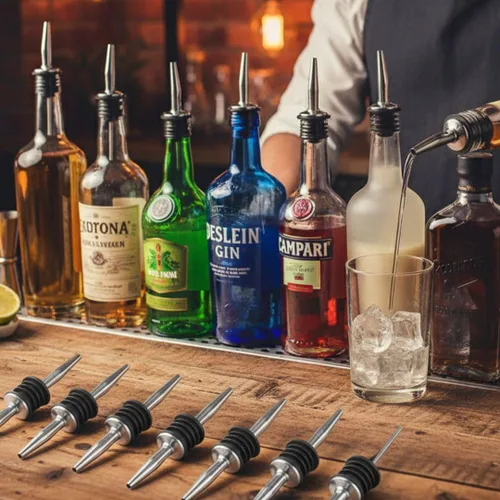 Vista 2 de Soro Essentials - Juego de 12 vertedores de botellas de licor cónicos de acero inoxidable - Vertedores de botellas de flujo medio para barra