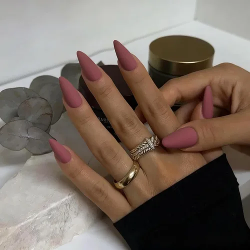 Vista 36 de 48 piezas de uñas postizas a presión color burdeos, uñas falsas en forma de almendra, pegamento para uñas, uñas de longitud media